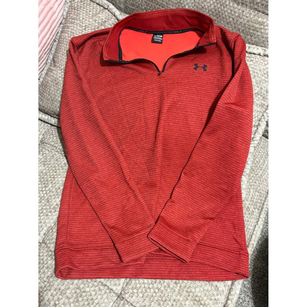 Under Armour Golf Mens Red Textured 1/4 Zip Pullover Sweatshirt Size XL